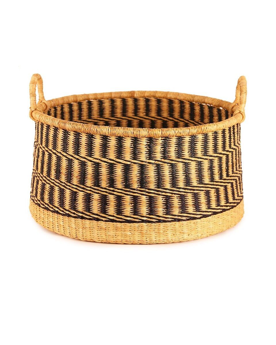 LARIBA : Grand panier de rangement de sol naturel et noir avec poignées