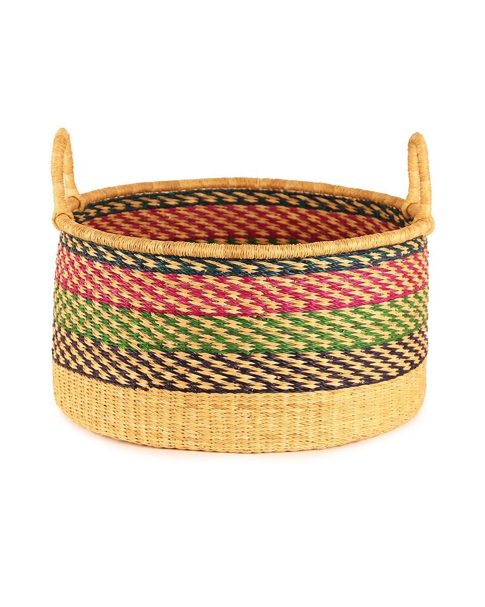 KWOI : Panier de rangement de sol moyen rose, vert, noir et bleu sarcelle avec poignées