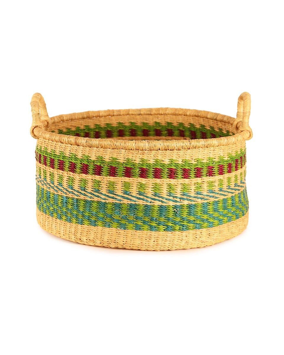 MKRUMAH : Panier de rangement de sol moyen vert, turquoise et rouge avec poignées