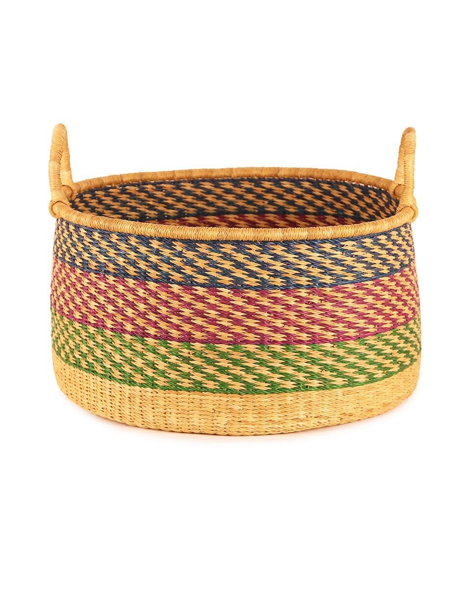 NANA : Panier de rangement de sol moyen bleu, rose et vert avec poignées