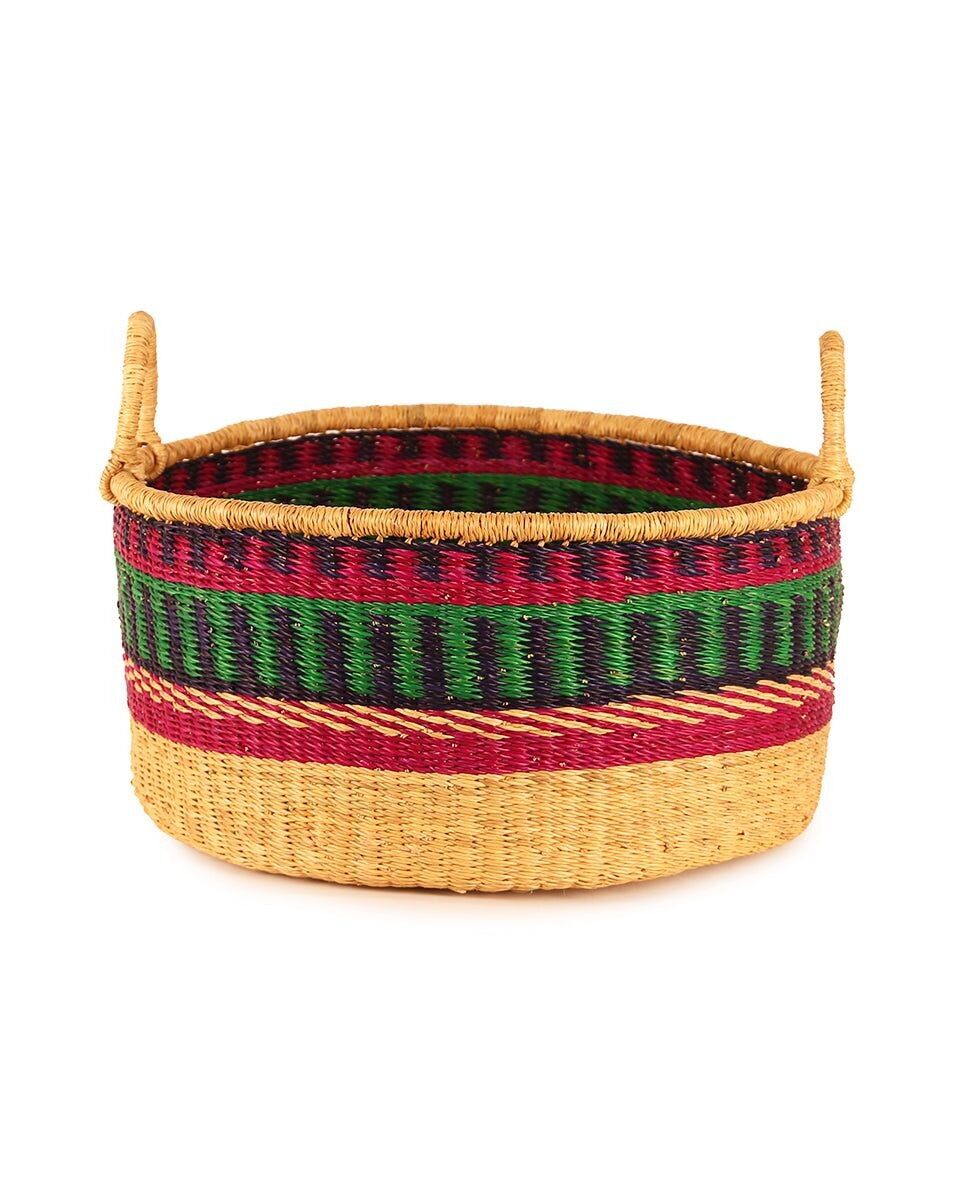 OHENE : Panier de rangement de sol moyen violet, vert et bleu marine avec poignées