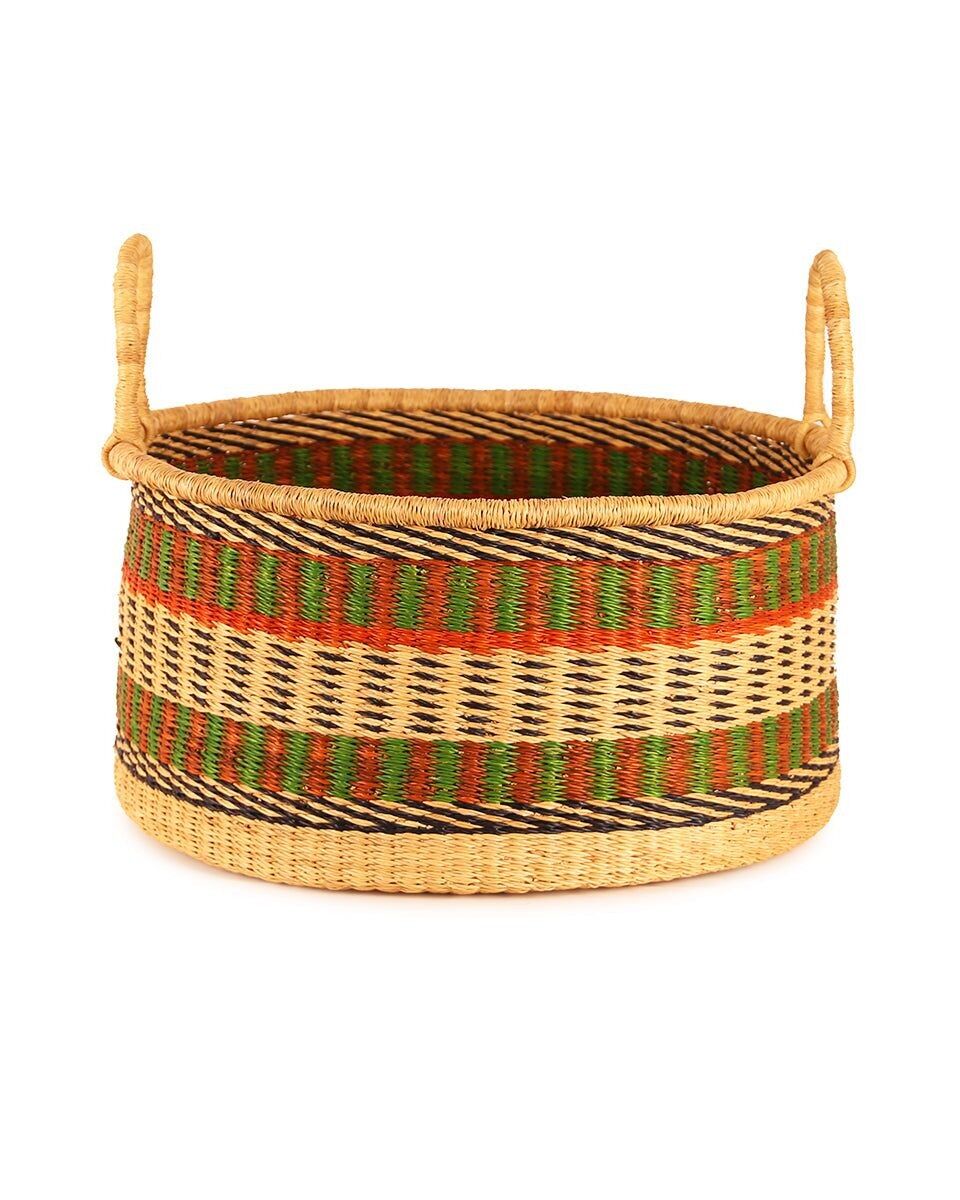 OHEMAA : Panier de rangement de sol moyen vert, marron et noir avec poignées