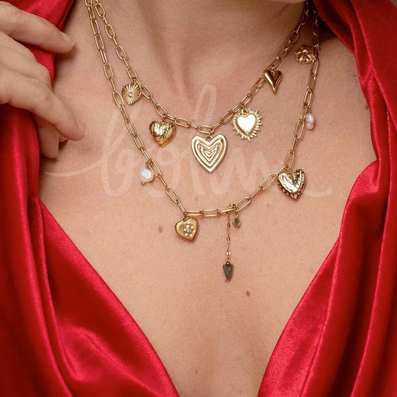 Bethany Necklace - Oval Mesh with Charms (Hearts, Flower, Stars, Freshwater Pearls, Glass Pastes and Crystals)