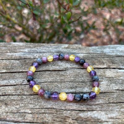Pulsera especial Serenidad en el trabajo en Citrino, Amatista, Labradorita y Lepidolita, Fabricada en Francia