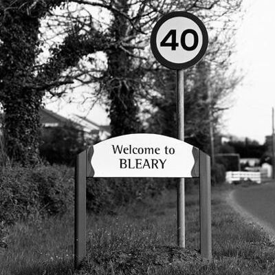 Greeting Card - Bleary road sign
