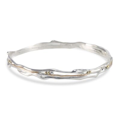 Organic Silver Bangle with Gold Details, Sterling Silver, Hand Made, Contemporary Design.