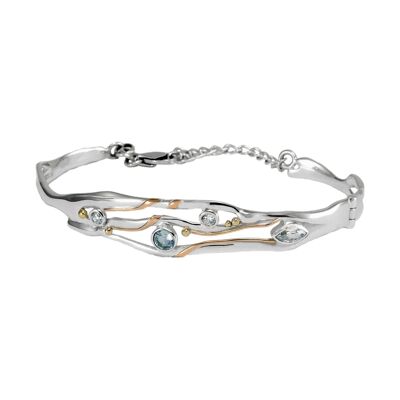 Hinged Silver Bangle with Blue Topaz and White Cubic Zirconia