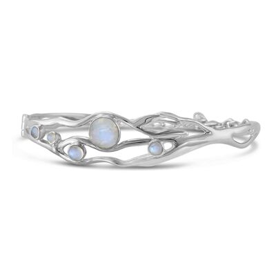 Sterling Silver Bangle Decorated with Beautiful rainbow moonstones