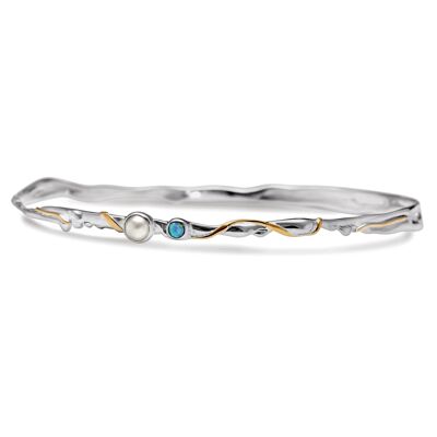 Bracelet en opale délicate et perles d'eau douce avec détails en or, argent sterling et fait à la main