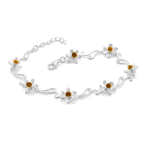 Silver and Gold Plated Daffodil Flower Bracelet, Handmade