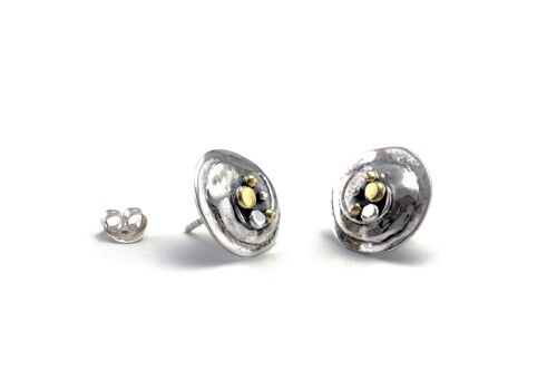 Circular Stud Earring With Swirl and Brass Details