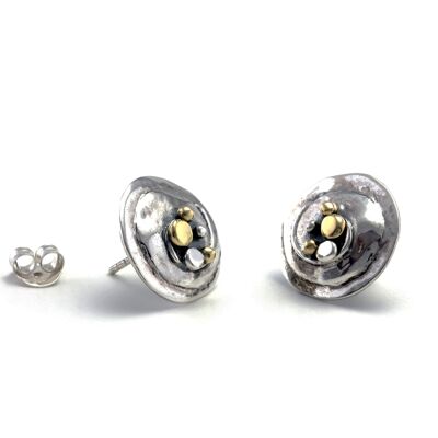 Circular Stud Earring With Swirl and Brass Details