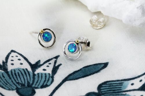 Opal Stud Earrings, Hand Made from sterling Silver.