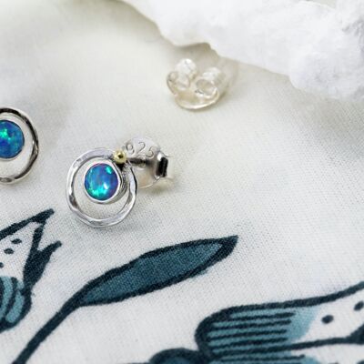 Opal Stud Earrings, Hand Made from sterling Silver.