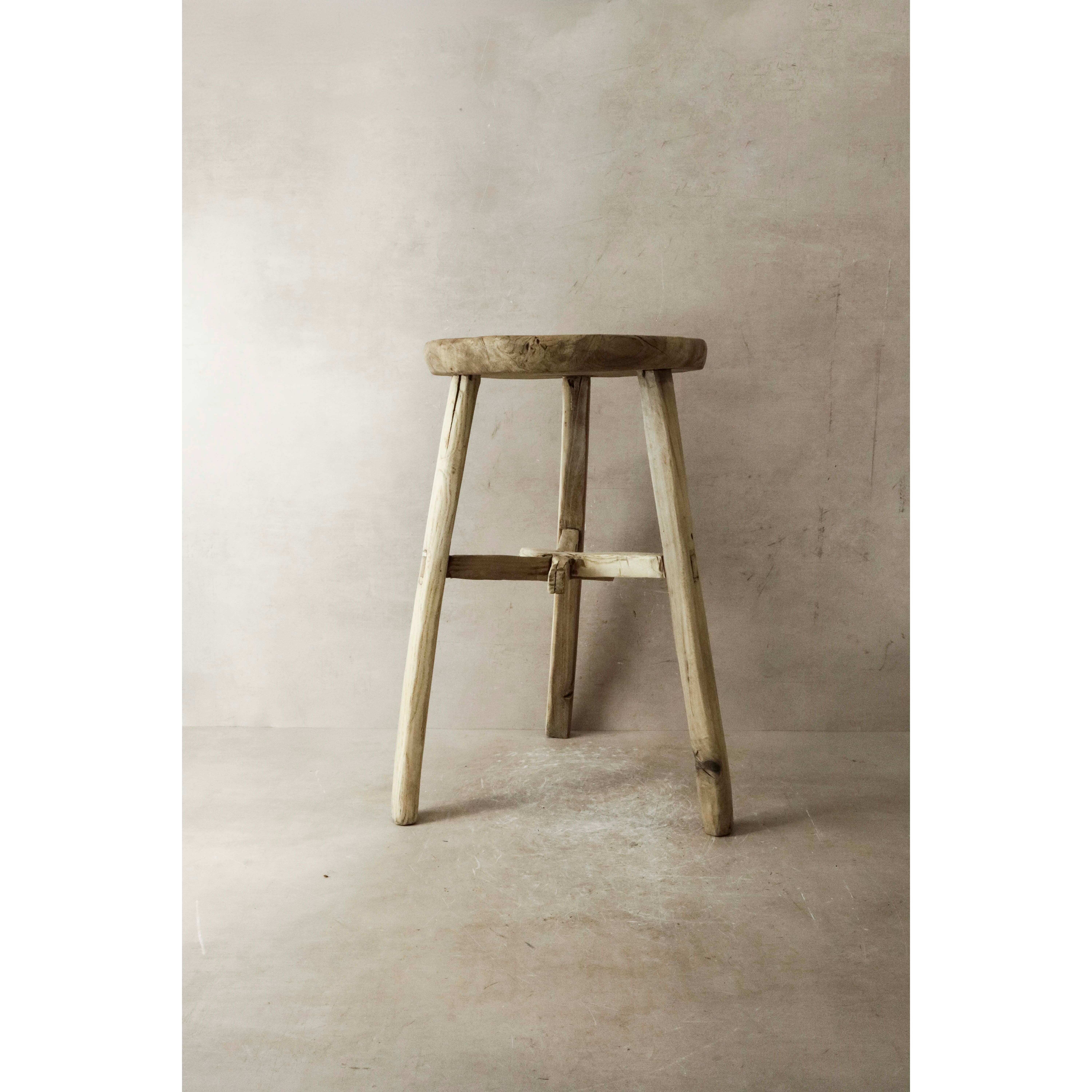 Vintage Rustic Elm Wood Stool - Round - No 22