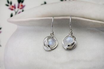 Boucles d'oreilles Fiery Moonstone, en argent sterling, faites à la main, boucles d'oreilles pendantes. 2