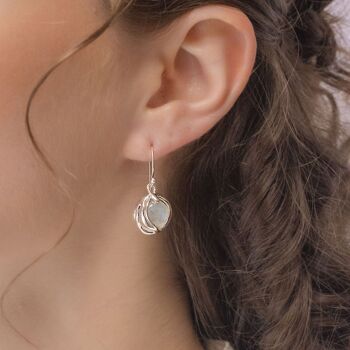 Boucles d'oreilles Fiery Moonstone, en argent sterling, faites à la main, boucles d'oreilles pendantes. 4