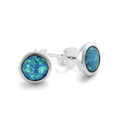 Round Blue Opal Studs -made from sterling silver, Suitable for all Occasions