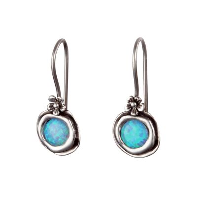 Sterling Silver Earrings With Opal Decór and Flower Detail