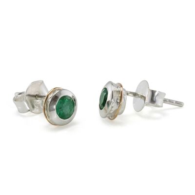Handmade Silver & Gold Emerald Stud Earrings