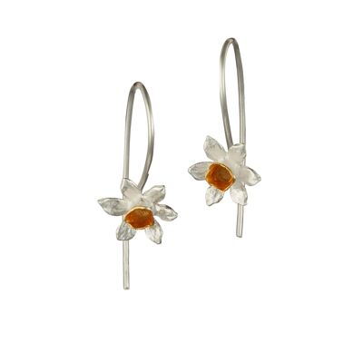 Hand Made Silver & Gold Plated Daffodil Flower Hook Earrings.