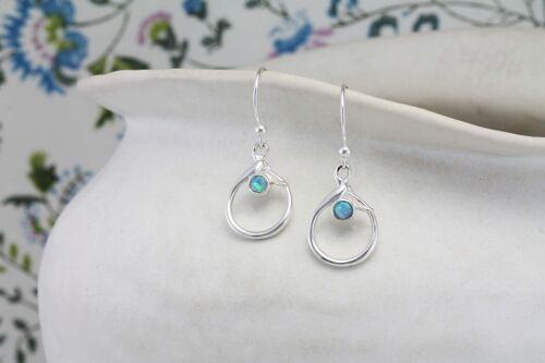 Silver and Blue Opal Drop Earrings, Handmade