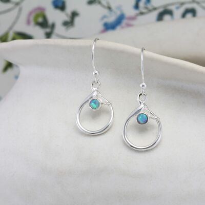 Silver and Blue Opal Drop Earrings, Handmade