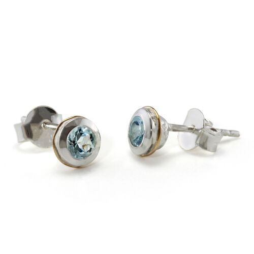 Silver Blue Topaz Stud Earrings, Handmade