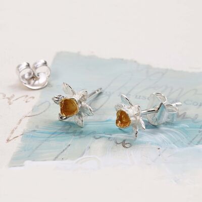 Hand Made, sterling Silver and Gold Plated Daffodil Flower Studs.