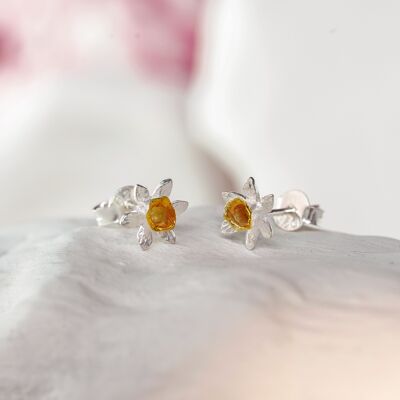 Hand Made, sterling Silver and Gold Plated Daffodil Flower Studs.