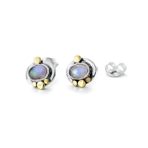 Silver Studs Earrings in Moonstone or Turquoise | Hand-Made from sterling silver.