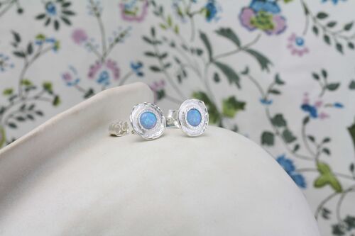 Sterling Silver Stud Earrings with Pale Blue Opal