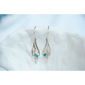 Boucles d'oreilles pendantes en argent fondu avec turquoise et perle 5