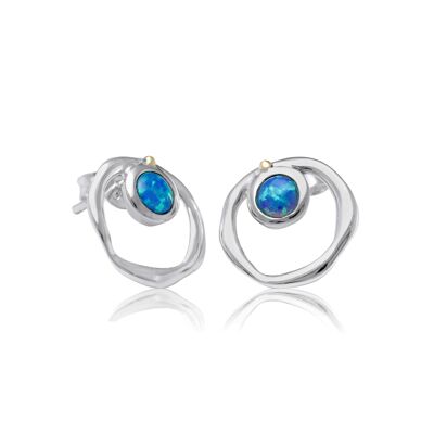 Orecchini a bottone con opale blu vibrante