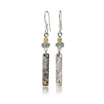 Textured silver dangle earrings with gold detailing