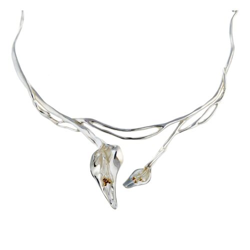Sterling Silver Double Lily Necklace with Gold Plated Stamens