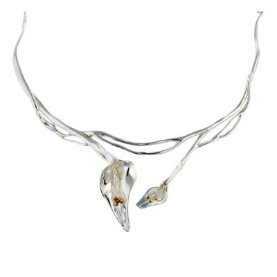 Sterling Silber Doppelte Lilie Halskette mit vergoldeten Staubgefäßen