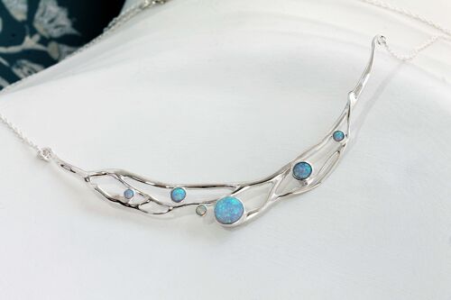 Large, Organic Blue and White Opal Necklace