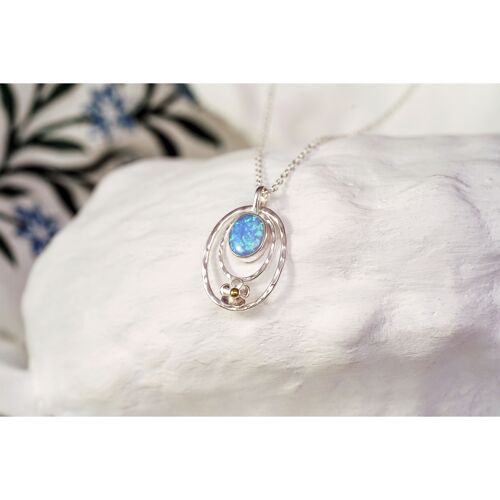 Unique Silver Flower and Opal Necklace, Handmade