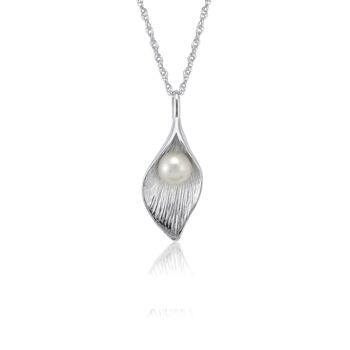 Pendentif Calla Lily en argent avec perle blanche, fait à la main, collier 3