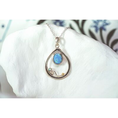 Contemporary Silver & Opal Teardrop Pendant