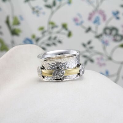 Nature Inspired Silver Spinner Ring, Handmade