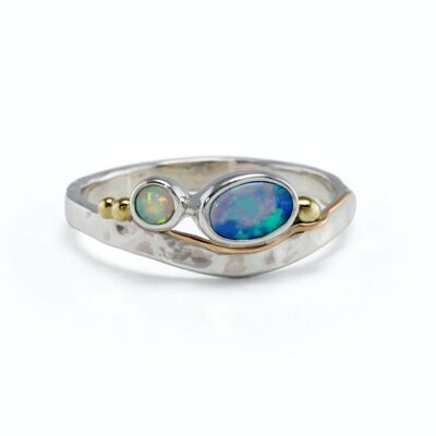Handmade Opal Silver Ring with Gold Details