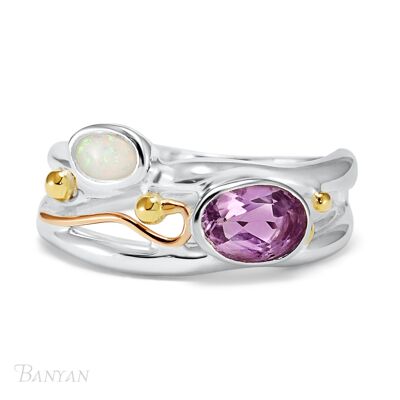 Amethyst & Opal Silver Ring, Hand Made