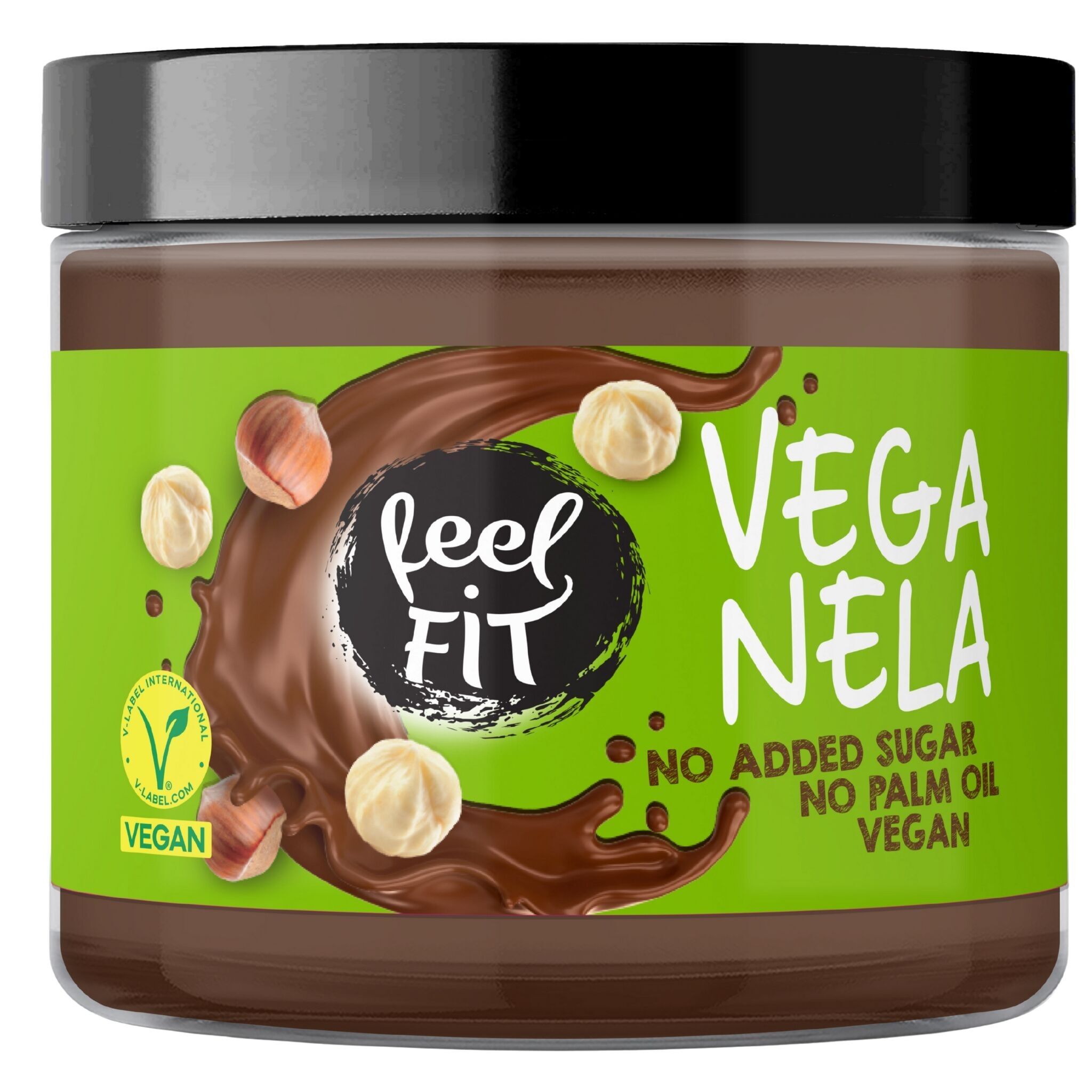 Feel FIT Veganela Crema Spalmabile Cacao-Nocciole, Vegana, Senza Zuccheri Aggiunti, Senza Olio di Palma 200g - Confezione da 6 (6 x 200 g)