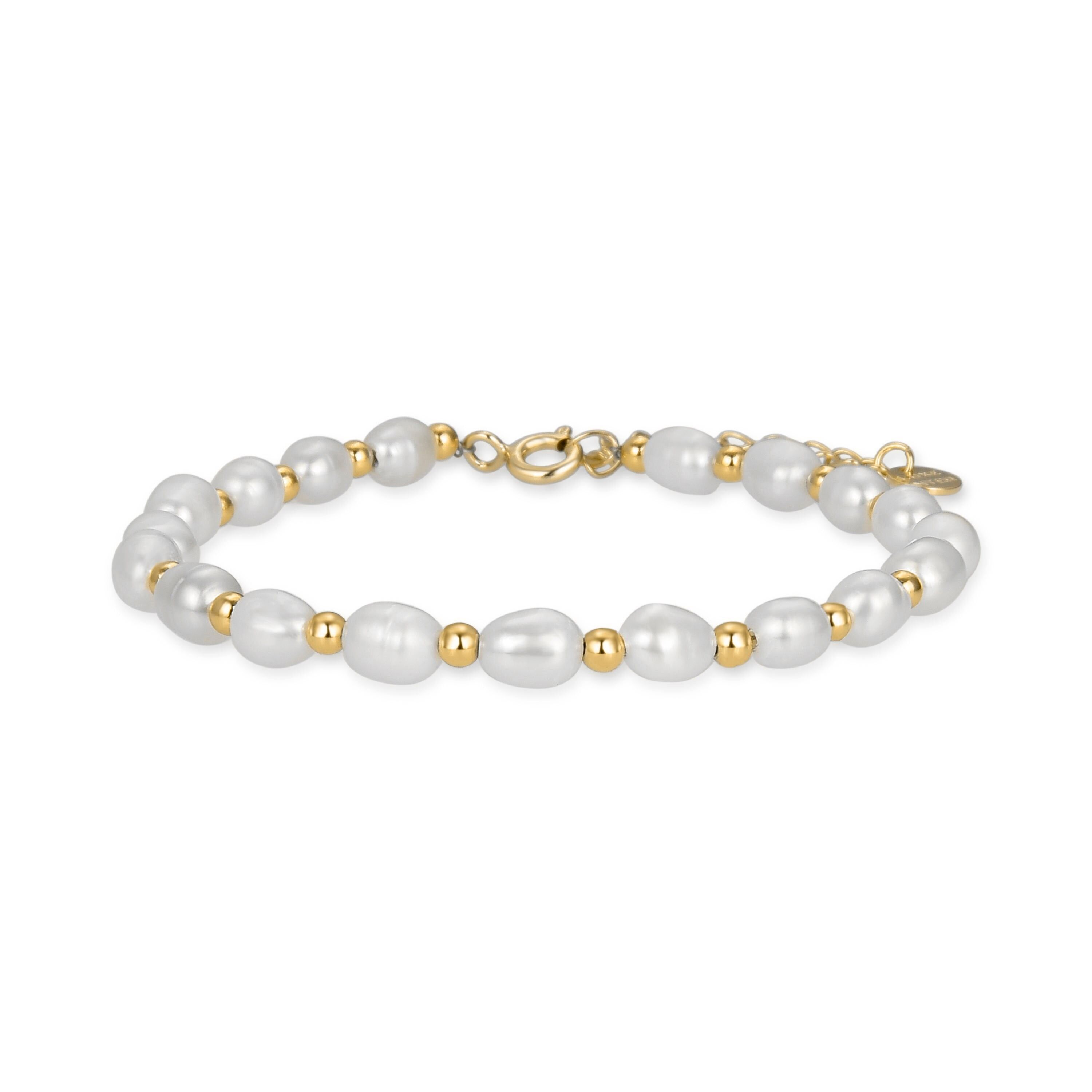 Pulsera Luxenter de Plata de Ley 925 con Perla Blanca acabada en oro amarillo de 18K - Zul