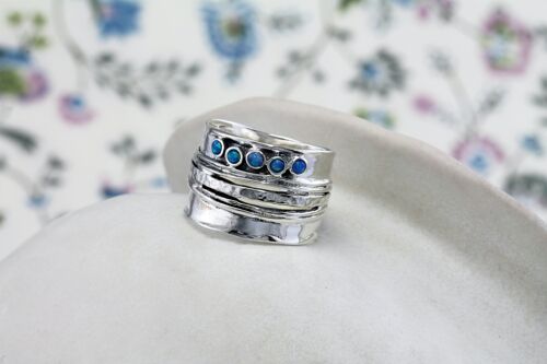 Quintet of Vibrant Blue Opal Handmade Statement Ring.