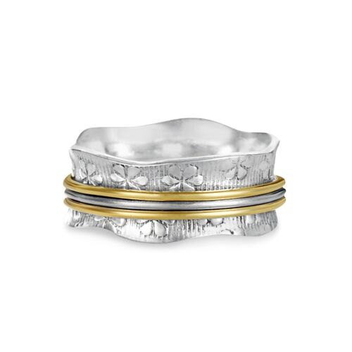 Unique Silver Floral Spinner Ring, Handmade