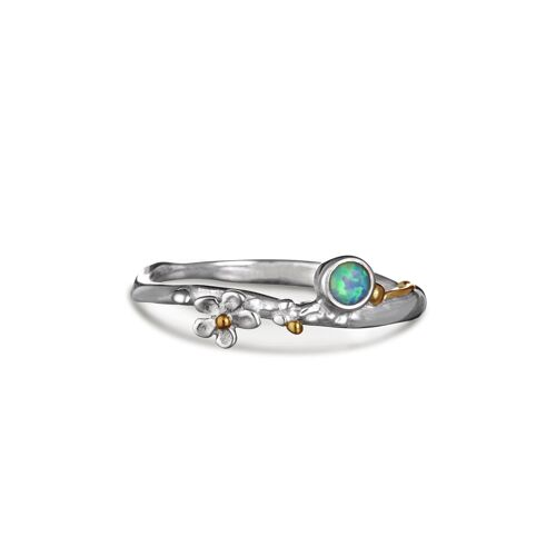 Opal and Flower Sterling Silver Ring