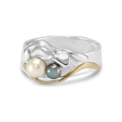 Anello in argento sterling con splendidi dettagli di due perle